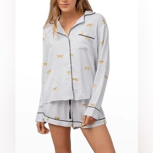 Rails Kellen Striped Wild Cats Pajama Top in White/Black Size S